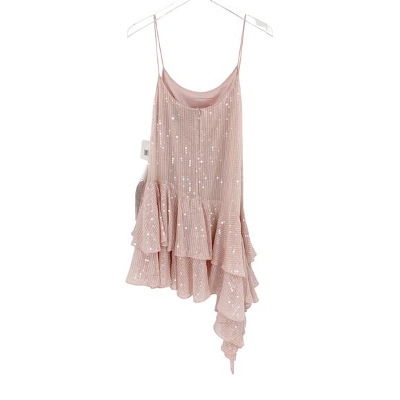 MAC DUGGAL Dress Size 0 Evening Gown Sequin Rose Pink Mini Asymmetrical Ruffle - Picture 6 of 7
